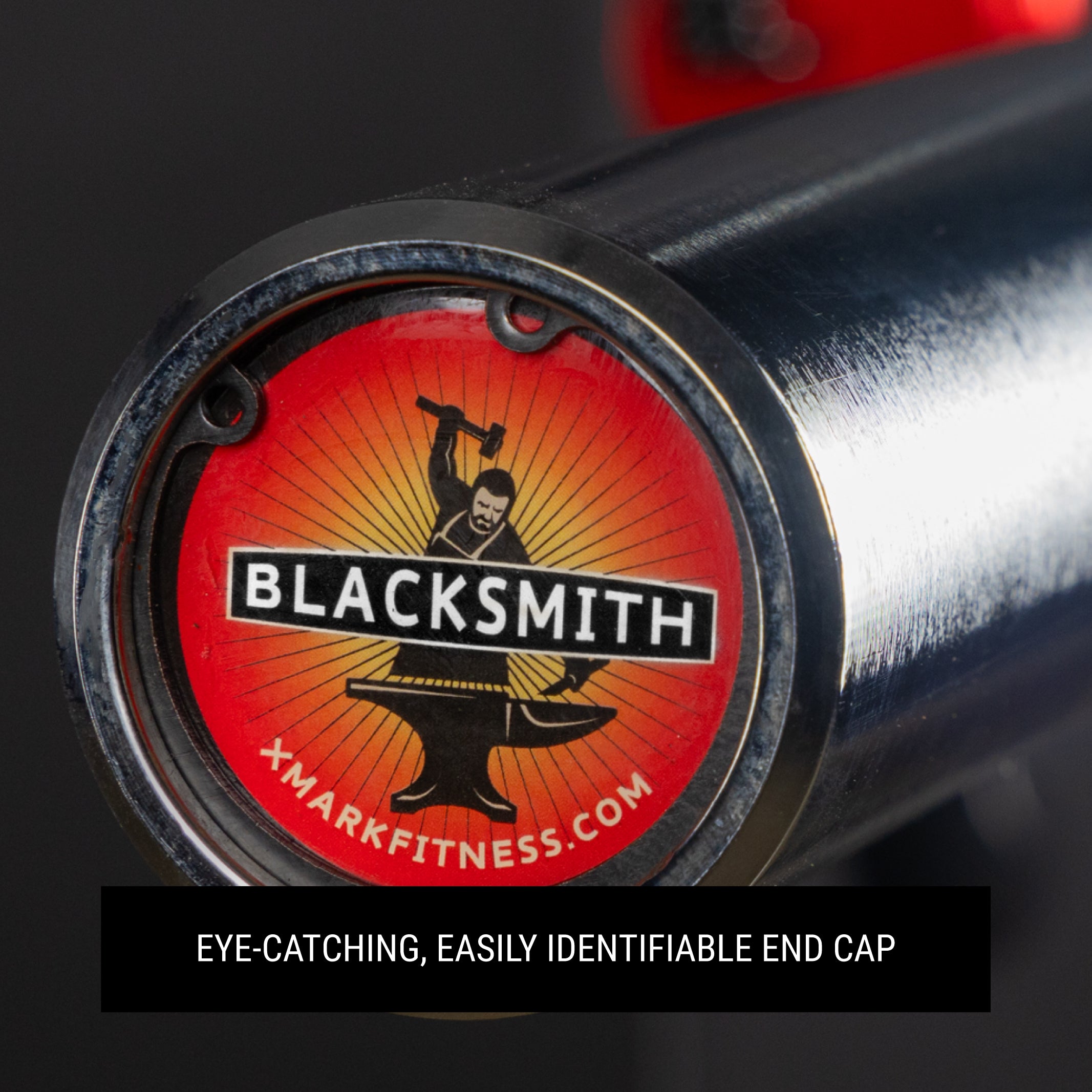 orange barbell endcap with blacksmith